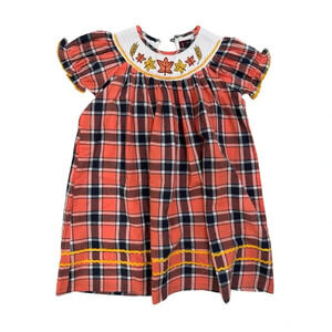 Lil Cactus Smocked Fall Leaves Plaid Ric Rac Thanksgiving Autumn Dress